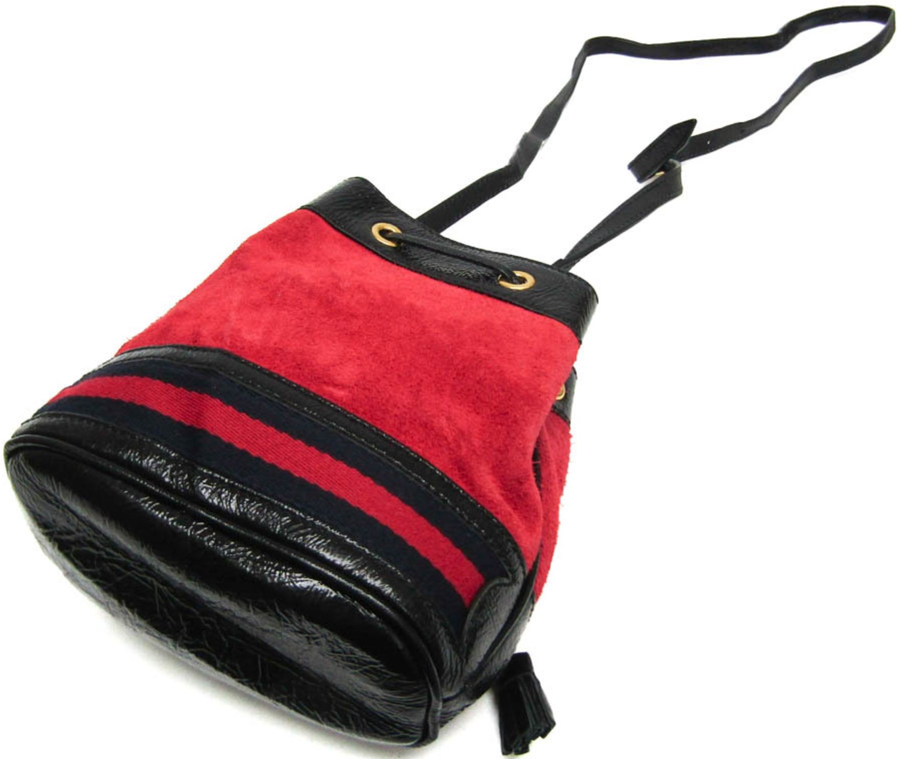 Gucci Leather Suede Shoulder Bag - Suede - Black/Navy/Red by Gucci - Image 2