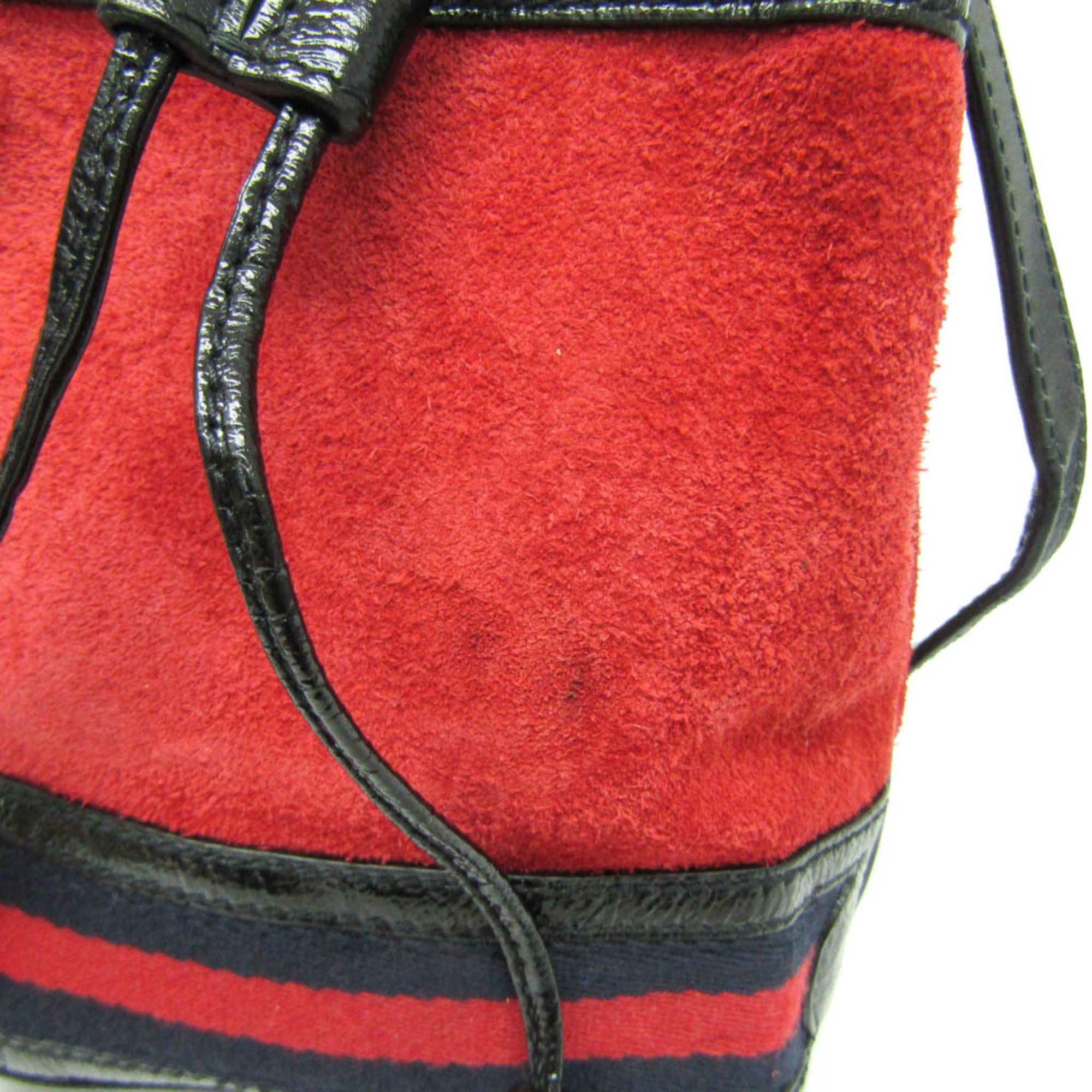 Gucci Leather Suede Shoulder Bag - Suede - Black/Navy/Red by Gucci - Image 4