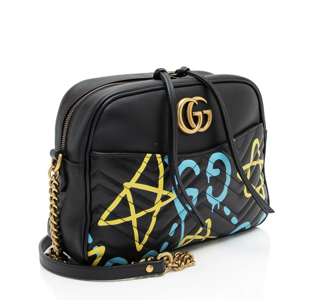 Gucci Matelasse Leather GG Marmont Ghost Medium Shoulder Bag - Leather - Black/Yellow/Blue by Gucci - Image 2