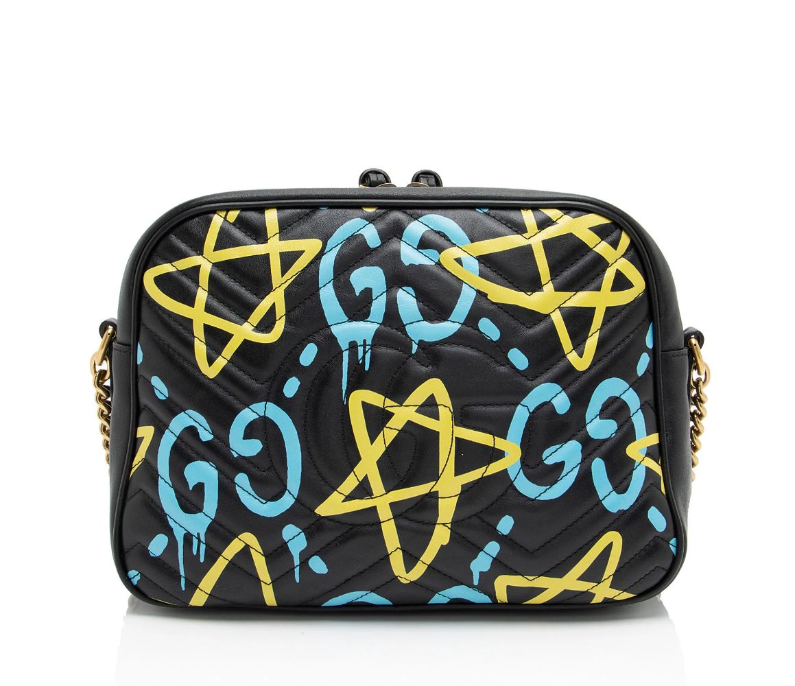 Gucci Matelasse Leather GG Marmont Ghost Medium Shoulder Bag - Leather - Black/Yellow/Blue by Gucci - Image 3