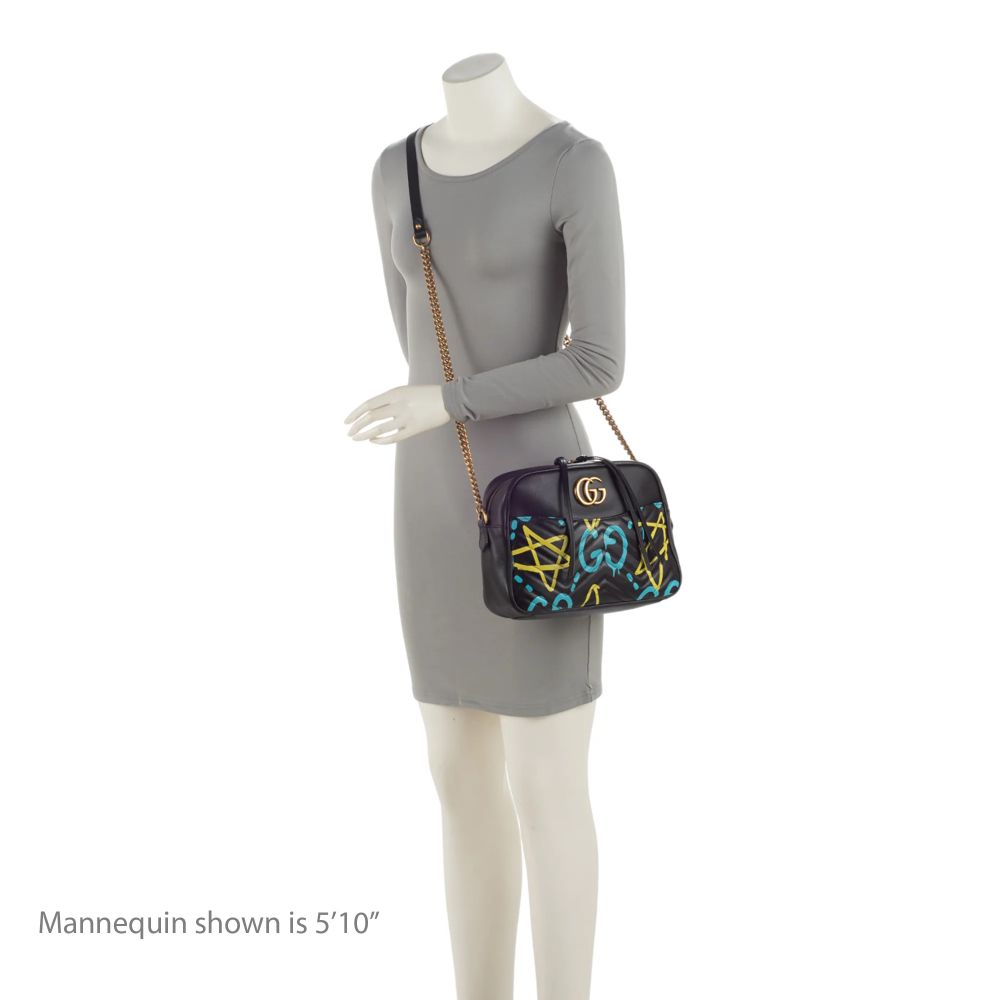 Gucci Matelasse Leather GG Marmont Ghost Medium Shoulder Bag - Leather - Black/Yellow/Blue by Gucci - Image 5
