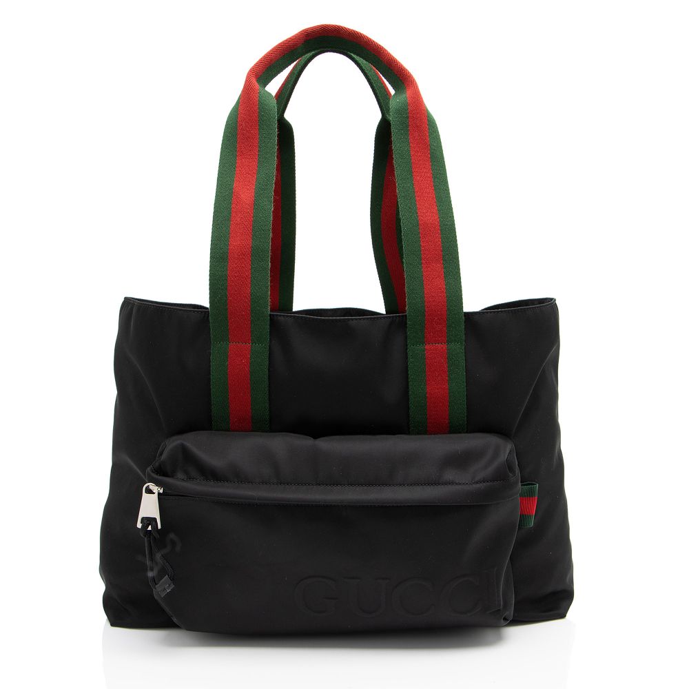 Gucci Nylon Embossed Web Large Tote - Nylon - Black by Gucci - Refurbished - Very Good condition - US$1198.99
