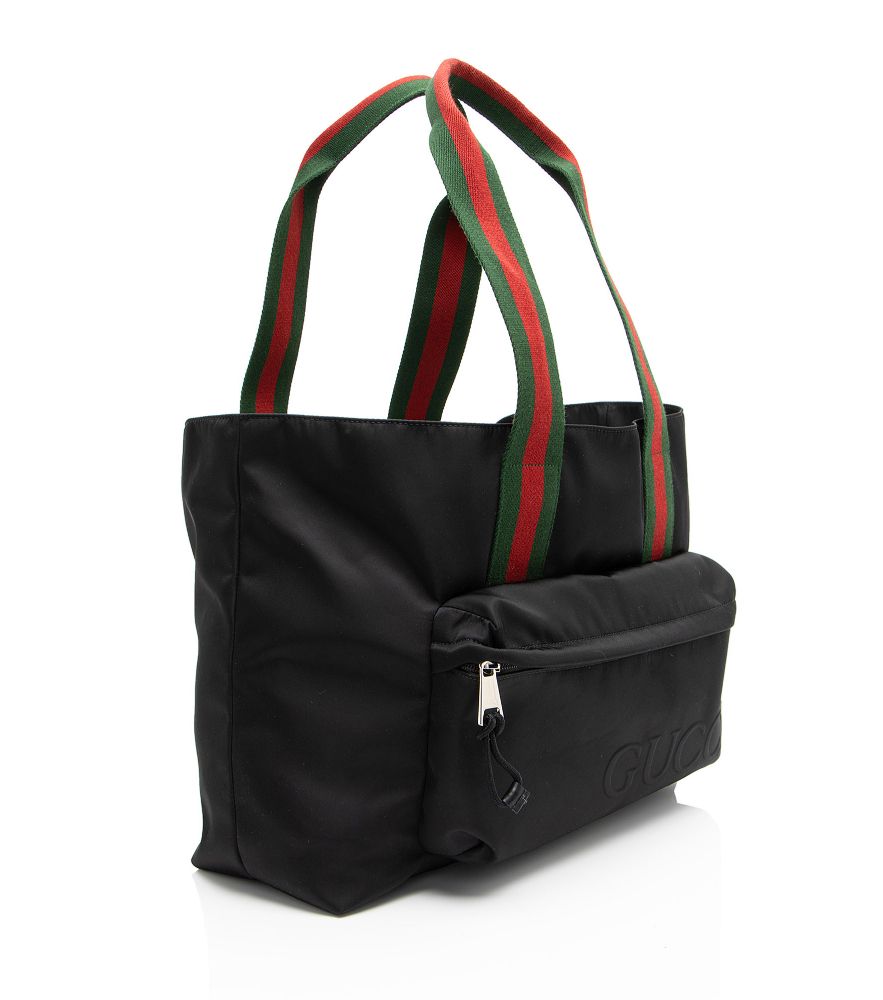 Gucci Nylon Embossed Web Large Tote - Nylon - Black by Gucci - Image 2