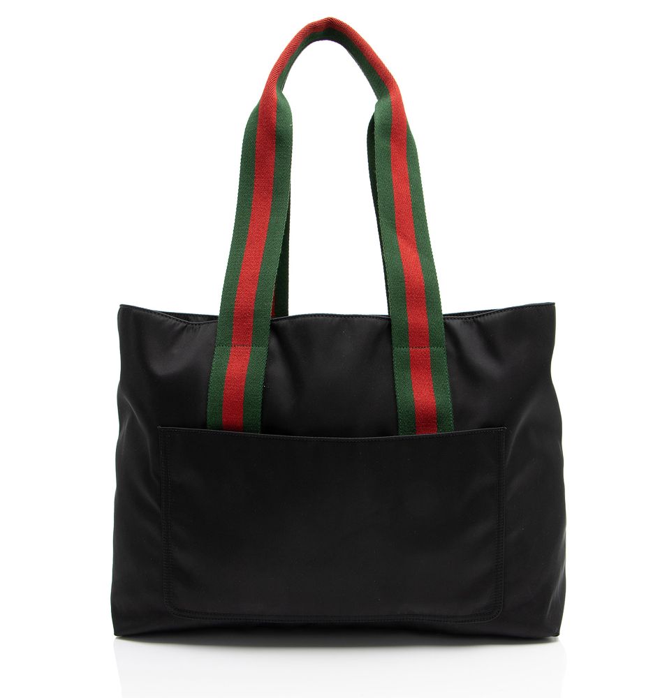 Gucci Nylon Embossed Web Large Tote - Nylon - Black by Gucci - Image 3