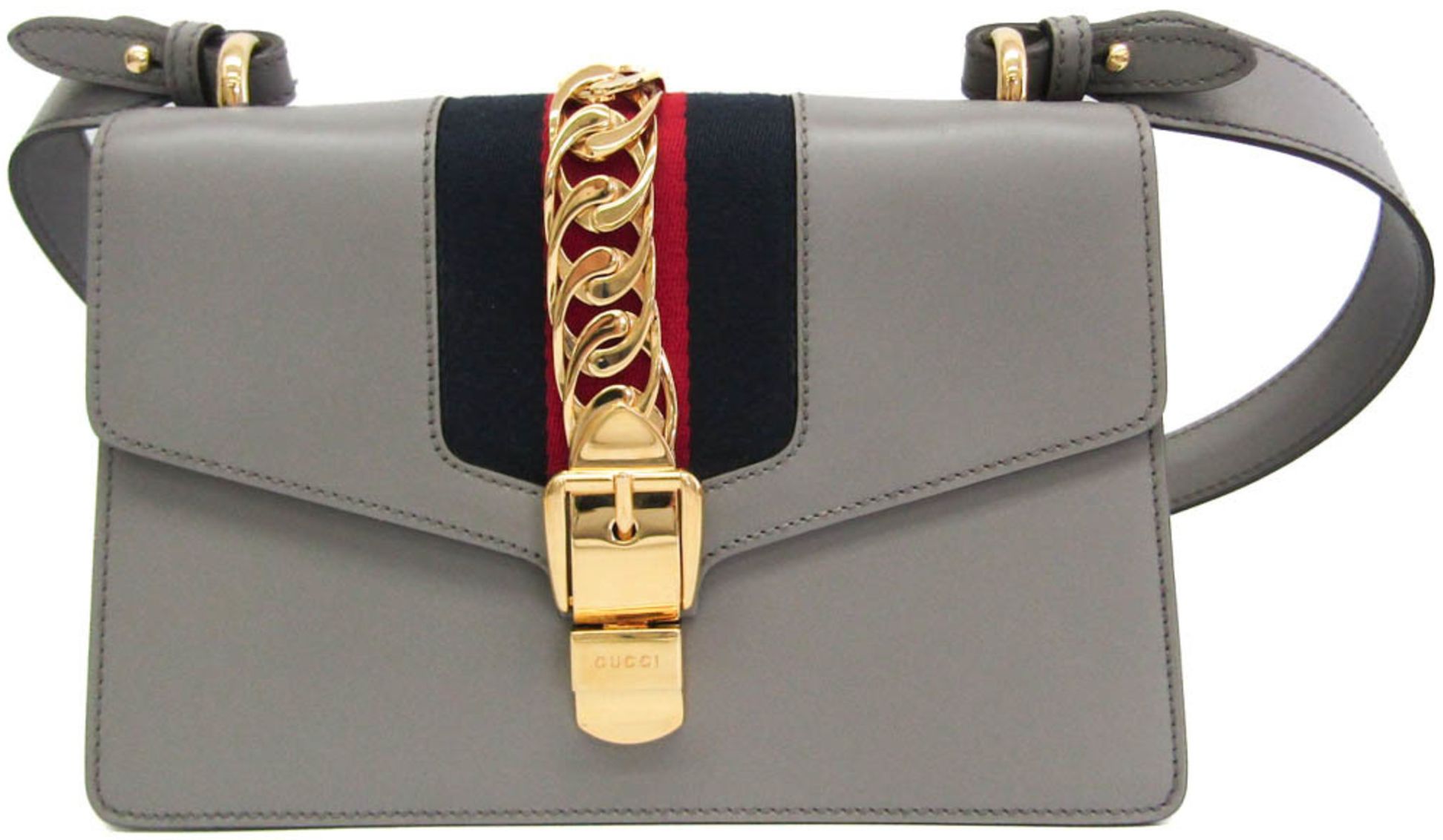 Gucci Sylvie Leather Shoulder Bag - Leather - Gray by Gucci - Refurbished - Very Good condition - US$1349.99