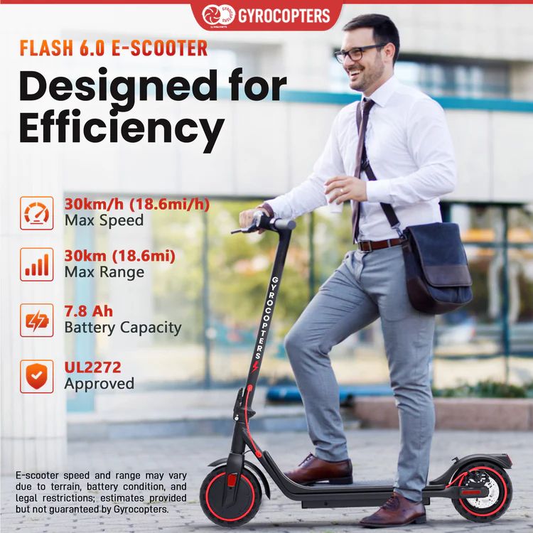 Gyrocopters Flash 6.0 Electric Scooter - Black by Gyrocopters - Image 2