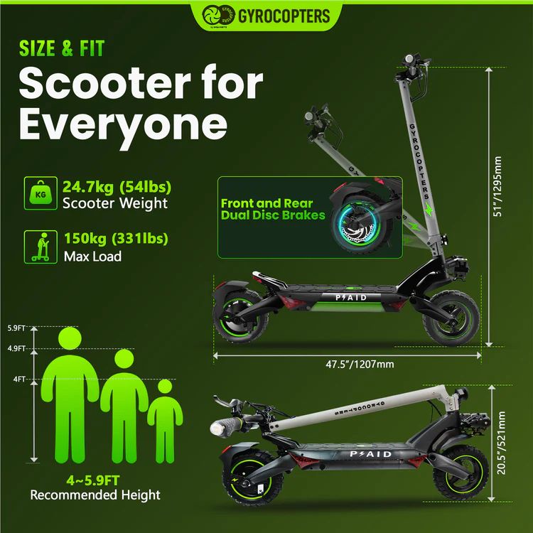 Gyrocopters Plaid Off Road Electric Scooter (Standard Plaid) - Grey by Gyrocopters - Refurbished - Very Good condition - Image 4