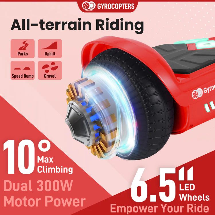 Gyrocopters Prime Hoverboard with Wireless Music Speaker - Red by Gyrocopters - Image 5
