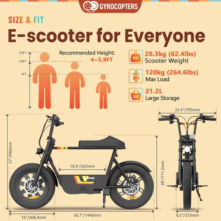 Gyrocopters Vortex Electric Scooter for Adults - Black by Gyrocopters - Image 7