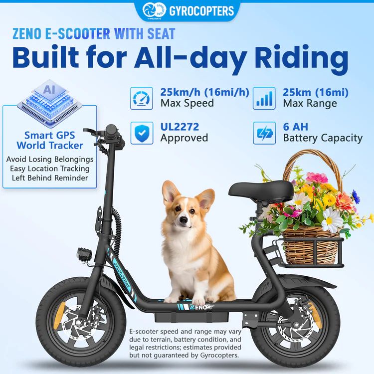 Gyrocopters Zeno Electric Scooter - Black by Gyrocopters - Image 2