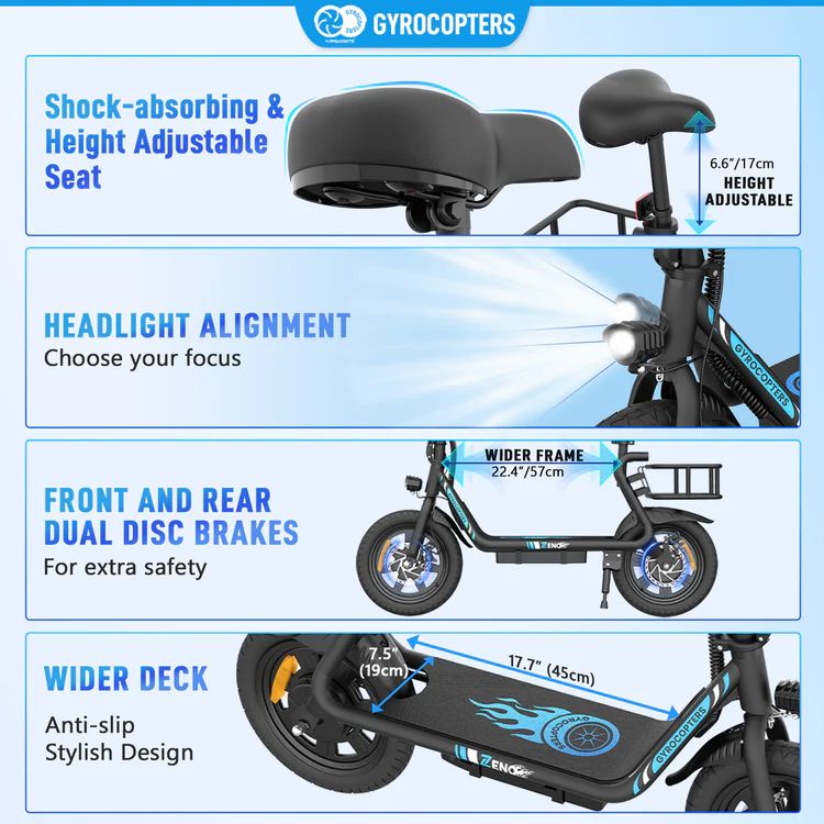 Gyrocopters Zeno Electric Scooter - Black by Gyrocopters - Image 3