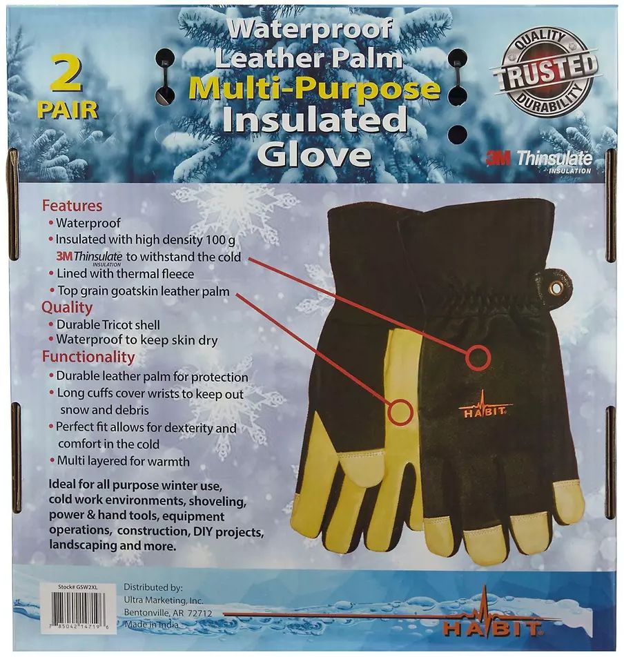 Habit Waterproof Multi-Purpose Insulated Gloves L - Black/Yellow by Habit - Image 2