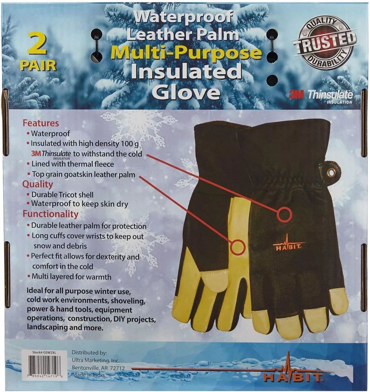 Habit Waterproof Multi-Purpose Insulated Gloves M - Black/Yellow by Habit - Image 2