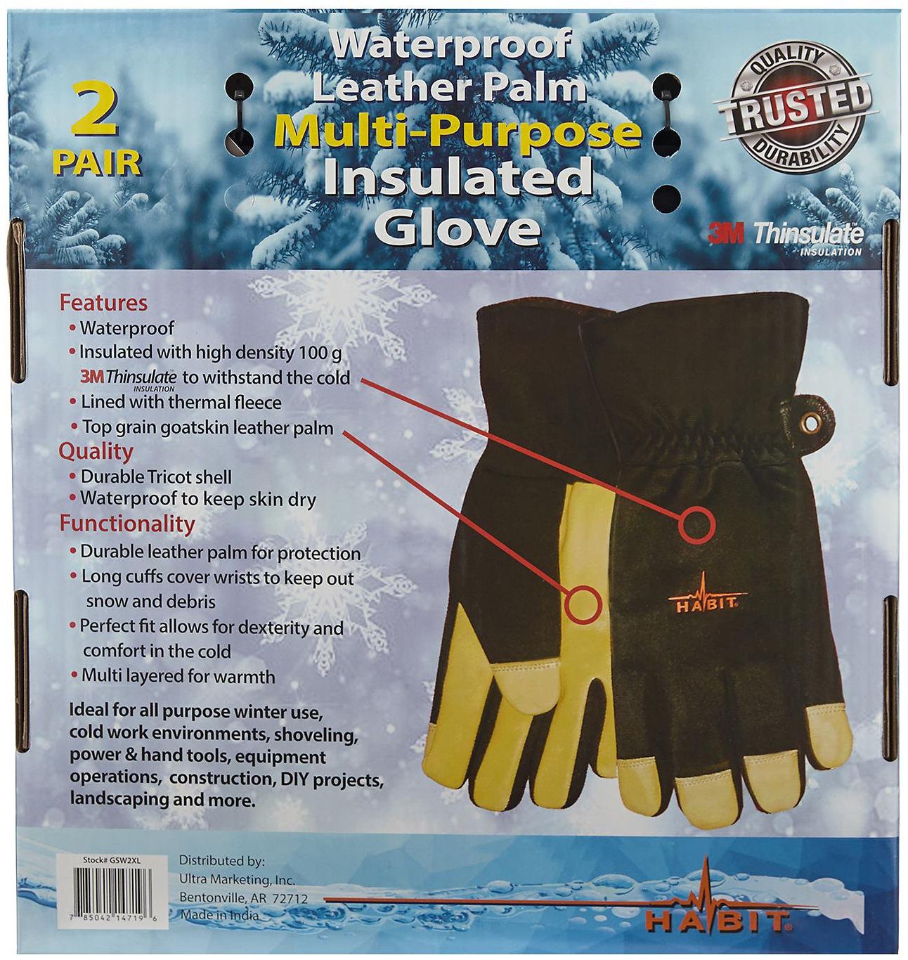 Habit Waterproof Multi-Purpose Insulated Gloves XL - Black/Yellow by Habit - Image 2