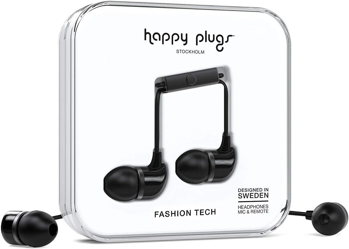 Happy Plugs Fashion-Tech In-Ear Headphones with Mic and Remote - Black by Happy Plugs - Refurbished - Very Good condition - CA$40.99
