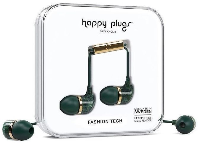 Happy Plugs Fashion-Tech In-Ear Headphones with Mic and Remote - Green Marble by Happy Plugs - Refurbished - Very Good condition - CA$51.49