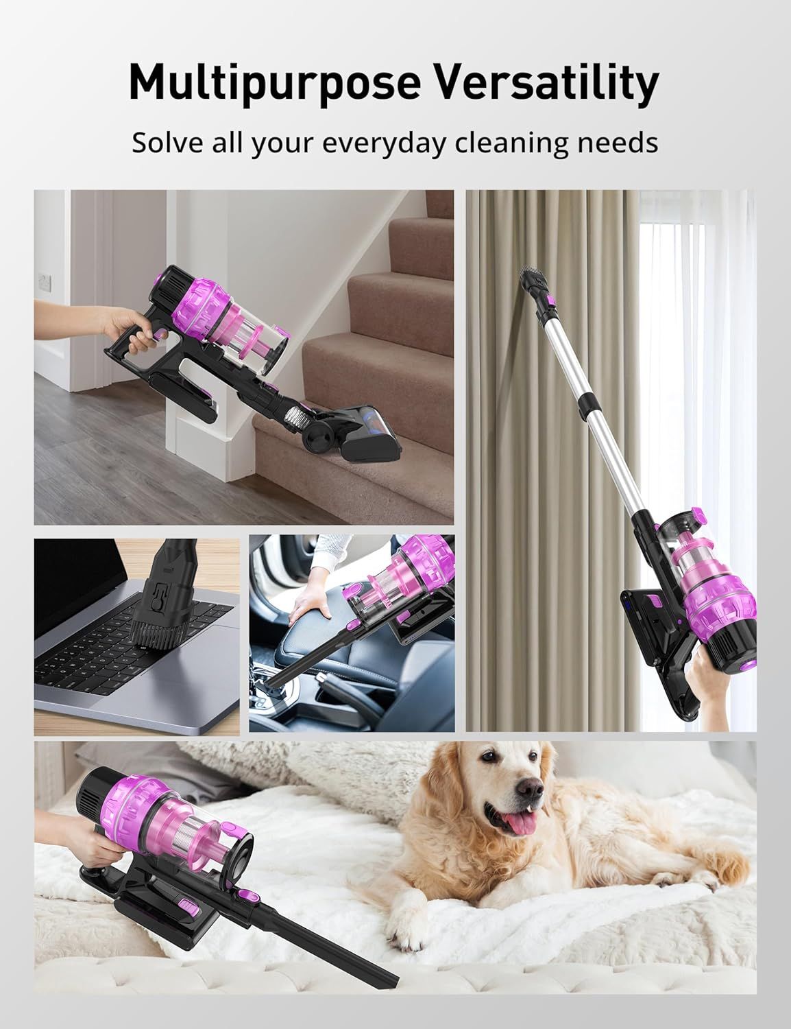HawKam CA007 7-in-1 Rechargeable Cordless Stick Vacuum Cleaner - Purple by HawKam - Refurbished - Very Good condition - Image 3