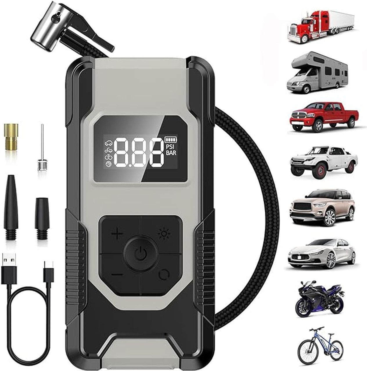 Hefoo Home Portable Tire Inflator Air Compressor 160PSI Cordless - Gray by Hefoo Home - Refurbished - Very Good condition - US$34.72