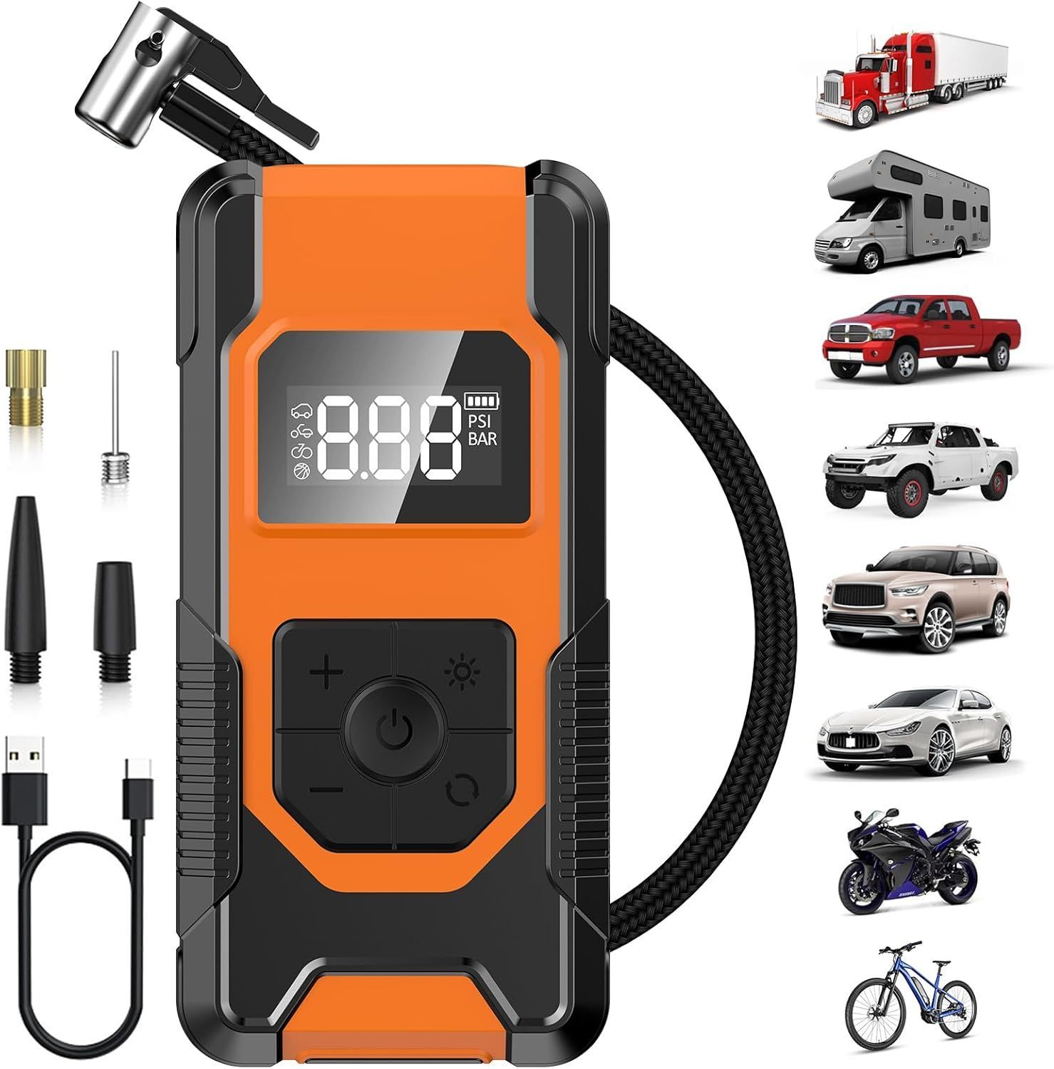 Hefoo Home Portable Tire Inflator Air Compressor 160PSI Cordless - Orange by Hefoo Home - Refurbished - Very Good condition - US$35.34