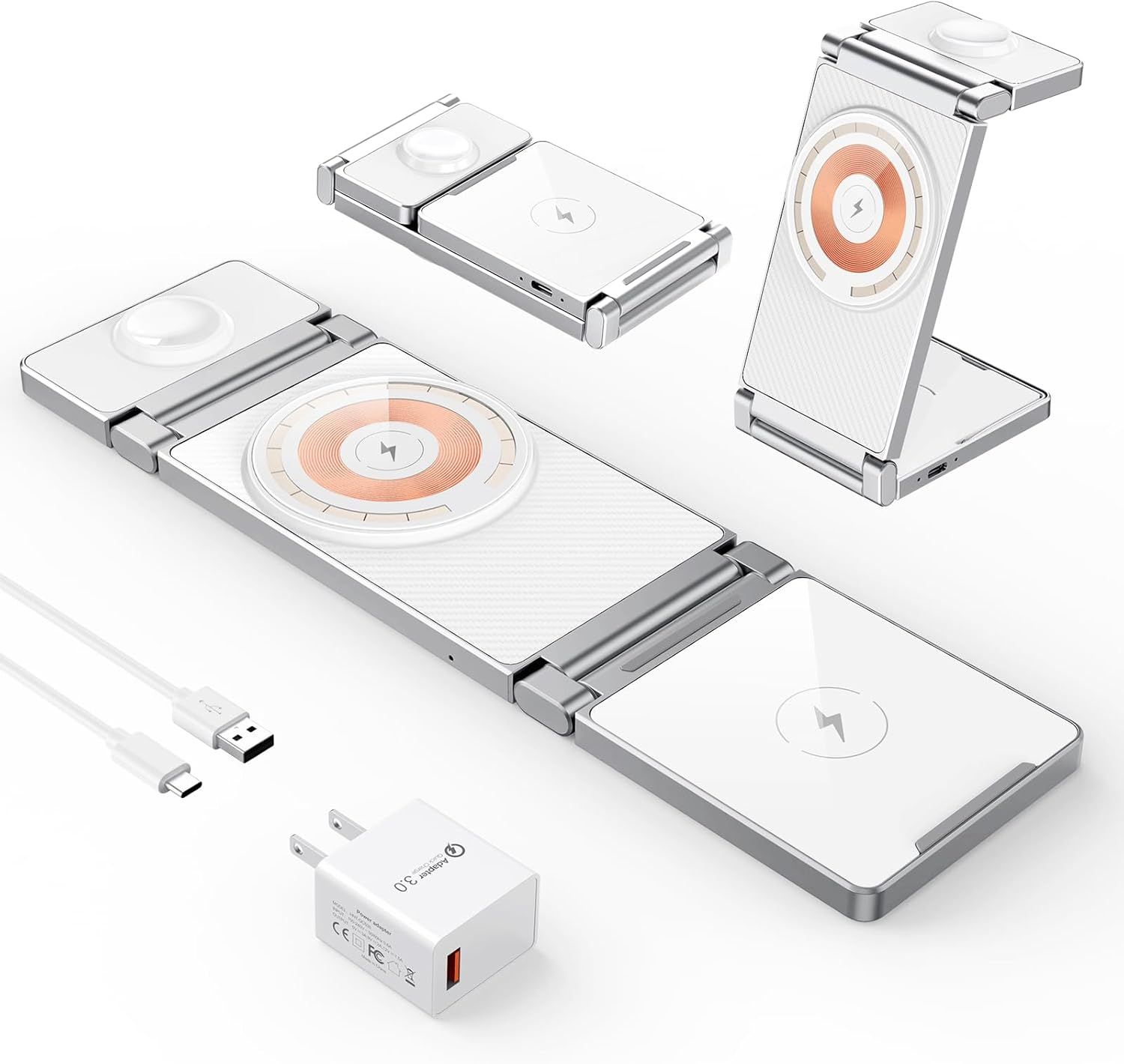 Hohosb Magnetic Charging 3 in 1 Foldable Zinc Alloy Wireless Stand A80 - White by Hohosb - Refurbished - Very Good condition - US$34.63