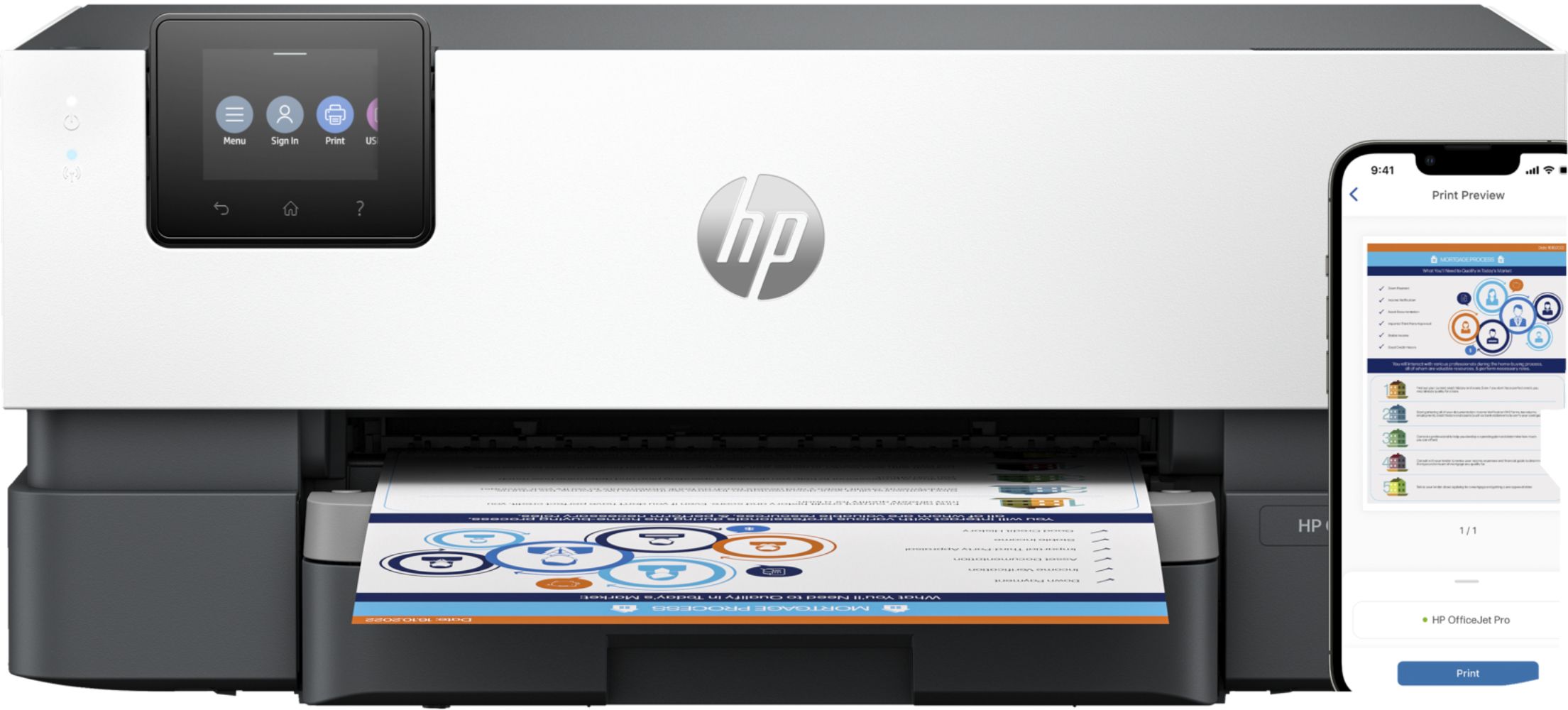 HP OfficeJet Pro 9110b Wireless Printer with PDL Page Descriptive Language Support - White by HP - Refurbished - Very Good condition - US$298.99