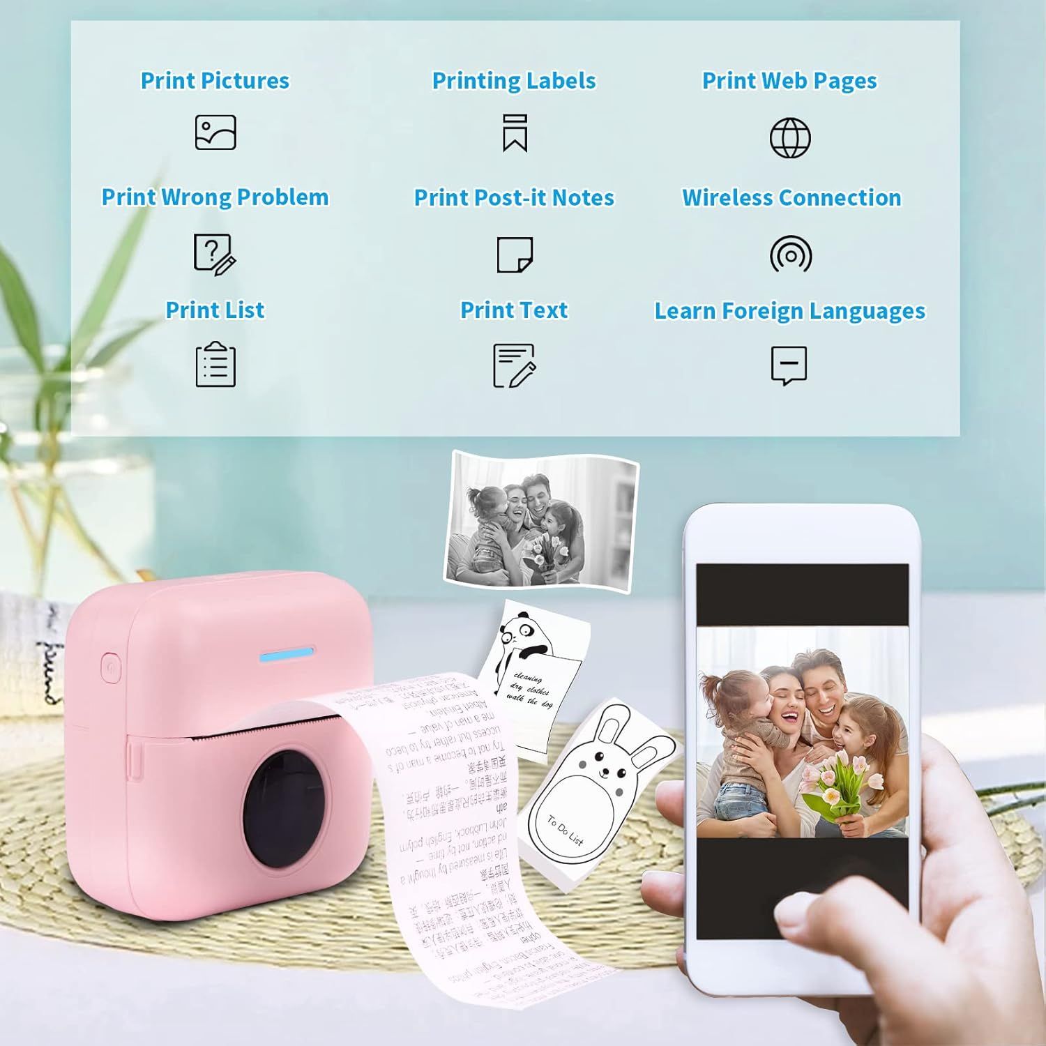 HuiJuKeJi X5 Mini Sticker Printer Smart Pocket Inkless Thermal Printer - Pink by HuiJuKeJi - Refurbished - Very Good condition - Image 2