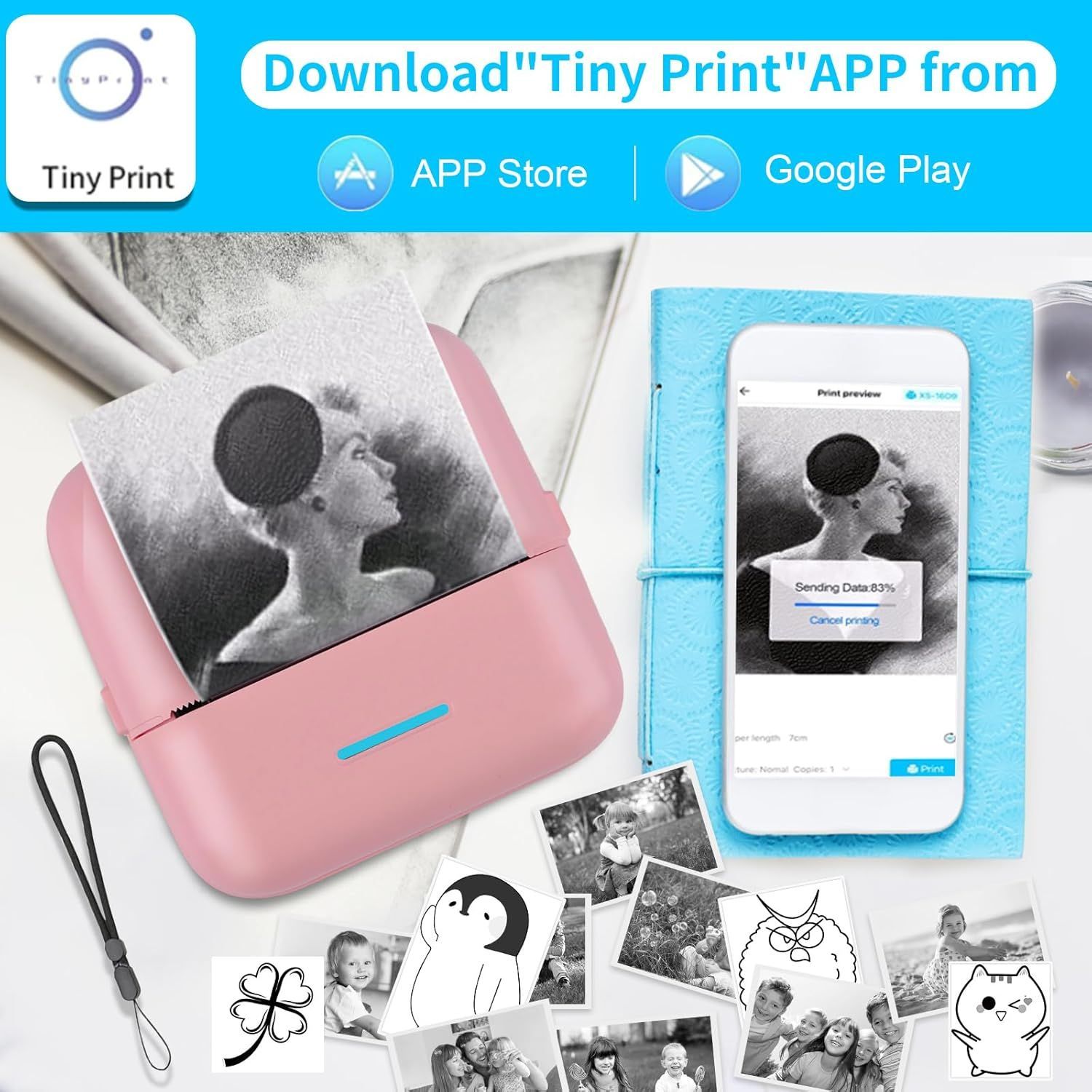 HuiJuKeJi X5 Mini Sticker Printer Smart Pocket Inkless Thermal Printer - Pink by HuiJuKeJi - Refurbished - Very Good condition - Image 3