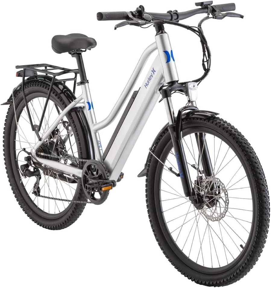 Hurley J-Bay E Electric E-Bike with 7 Speed and Disc Brakes - Silver by Hurley - Refurbished - Very Good condition - US$831.11