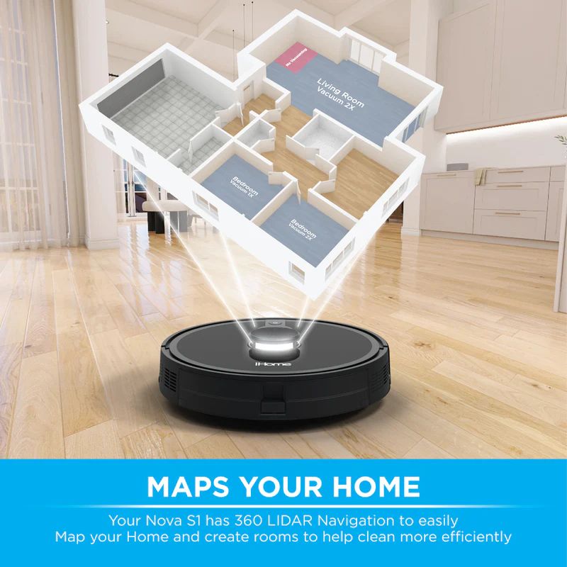 iHome AutoVac Nova S1 (2nd Gen) Robot Vacuum with LiDAR Navigation & Remote Control - Black by iHome - Refurbished - Very Good condition - Image 5