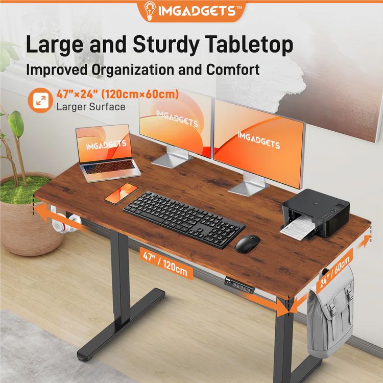 IMGadgets Standing Electric Adjustable Desk 47" x 24" - Brown by IMGadgets - Image 2