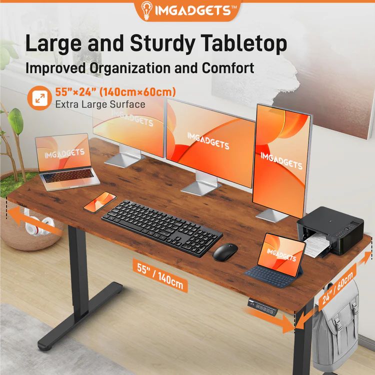 IMGadgets Standing Electric Adjustable Desk 55" x 24" - Brown by IMGadgets - Image 2