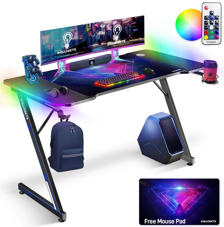 IMGadgets Z-Shaped Gaming Desk with Dynamic LED Lighting & Durable Mouse Pad - Black by IMGadgets - Refurbished - Very Good condition - CA$141.98