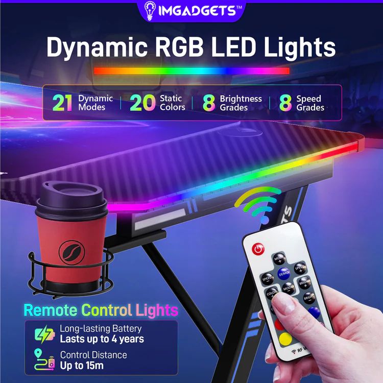 IMGadgets Z-Shaped Gaming Desk with Dynamic LED Lighting & Durable Mouse Pad - Black by IMGadgets - Image 2