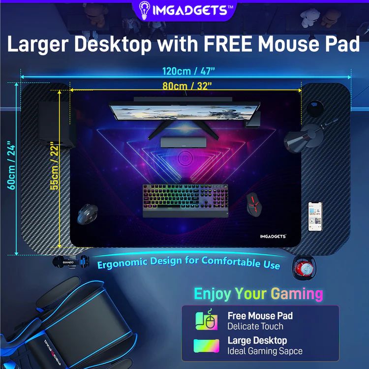 IMGadgets Z-Shaped Gaming Desk with Dynamic LED Lighting & Durable Mouse Pad - Black by IMGadgets - Image 3