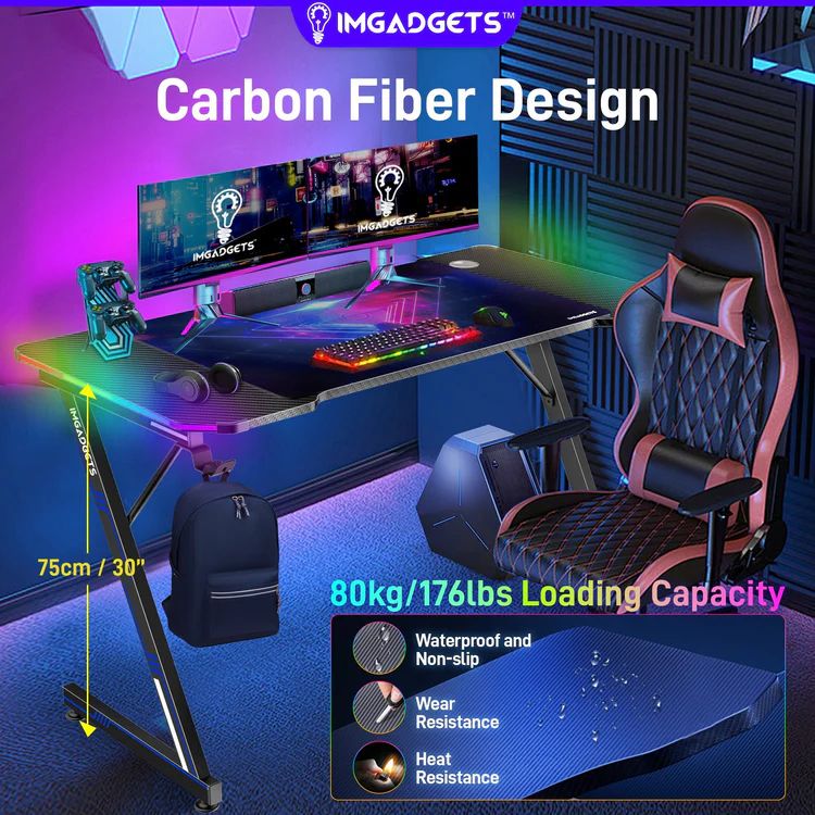 IMGadgets Z-Shaped Gaming Desk with Dynamic LED Lighting & Durable Mouse Pad - Black by IMGadgets - Image 4