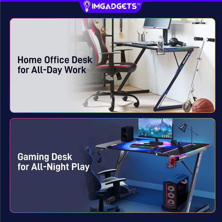 IMGadgets Z-Shaped Gaming Desk with Dynamic LED Lighting & Durable Mouse Pad - Black by IMGadgets - Image 5