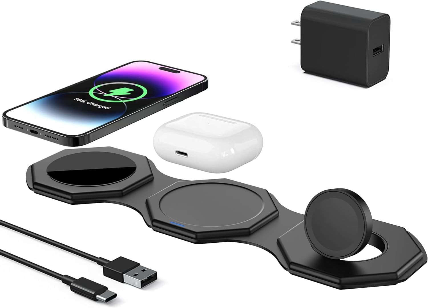 Impuvers 3-in-1 Magnetic Foldable Wireless Charging Station - Black by Impuvers - Refurbished - Very Good condition - US$27.40