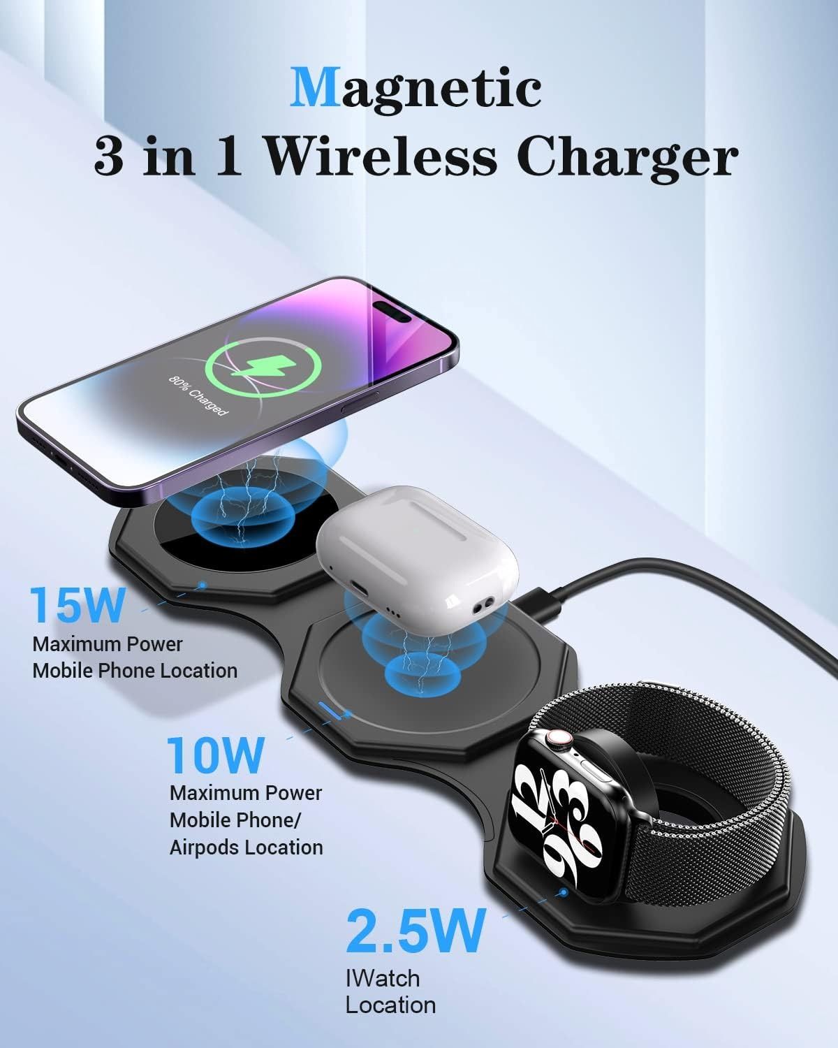 Impuvers 3-in-1 Magnetic Foldable Wireless Charging Station - Black by Impuvers - Refurbished - Very Good condition - Image 2