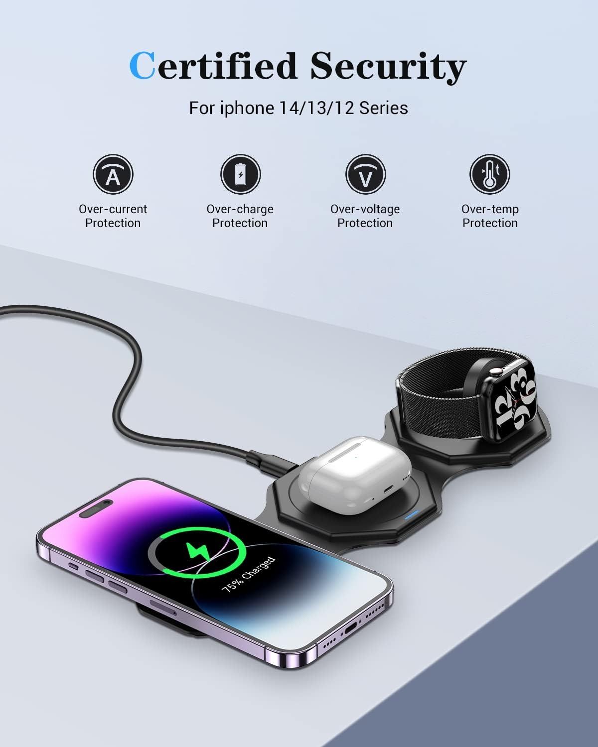 Impuvers 3-in-1 Magnetic Foldable Wireless Charging Station - Black by Impuvers - Refurbished - Very Good condition - Image 3