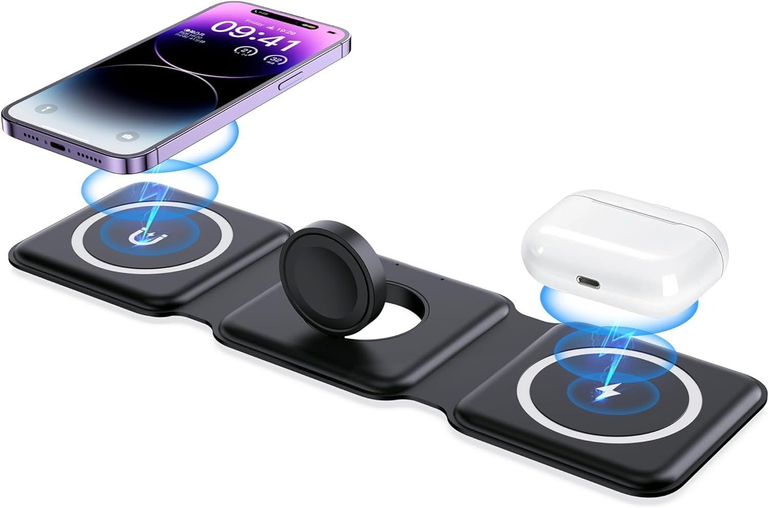 Impuvers 3-in-1 Wireless Charger - Black by Impuvers - Refurbished - Very Good condition - US$32.29