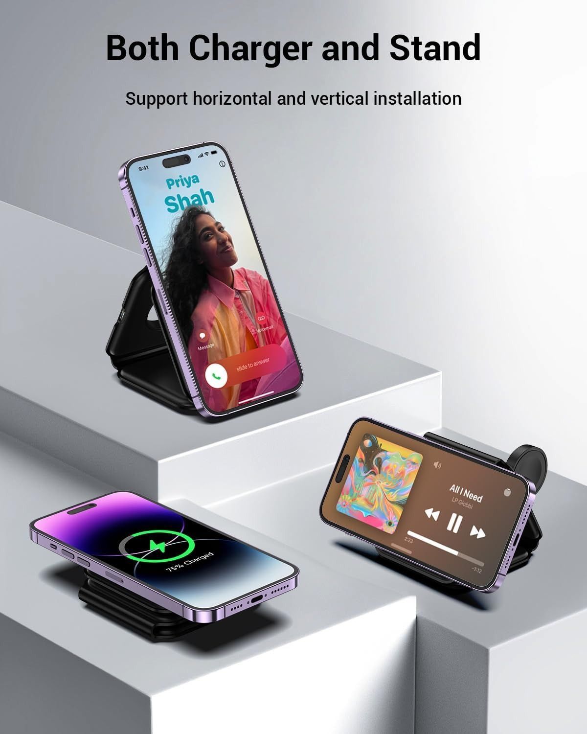 Impuvers 3-in-1 Wireless Charger - Black by Impuvers - Refurbished - Very Good condition - Image 3