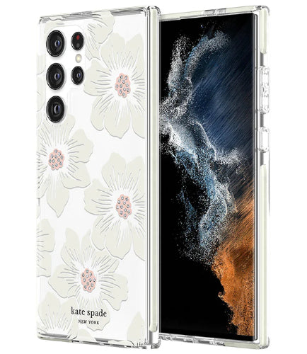 Incipio Kate Spade New York Defensive Hardshell Phone Case for Galaxy S22 Ultra - Hollyhock Floral Clear by Incipio - Refurbished - Brand New condition - US$13.93