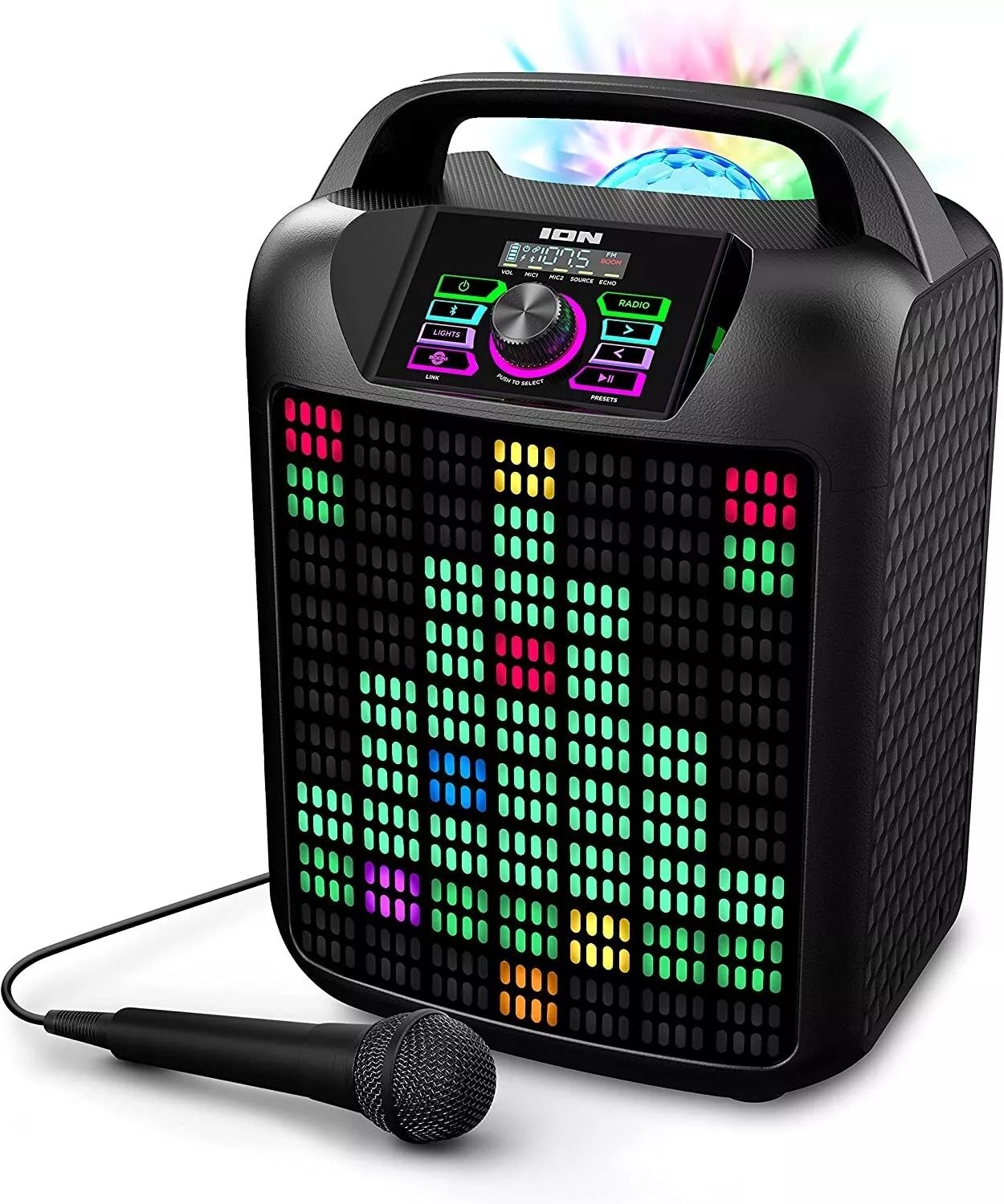 ION Audio Party Rocker Max 2 Portable Bluetooth Party Speaker with Karaoke Microphone Lights and Radio for Halloween - Black by ION Audio - Refurbished - Very Good condition - US$111.98