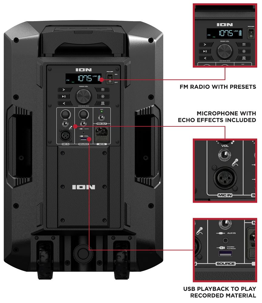 ION Trouper 300 Battery Powered Portable Speaker System with Multi-Channel Mixer and Lights - Black by ION - Image 5