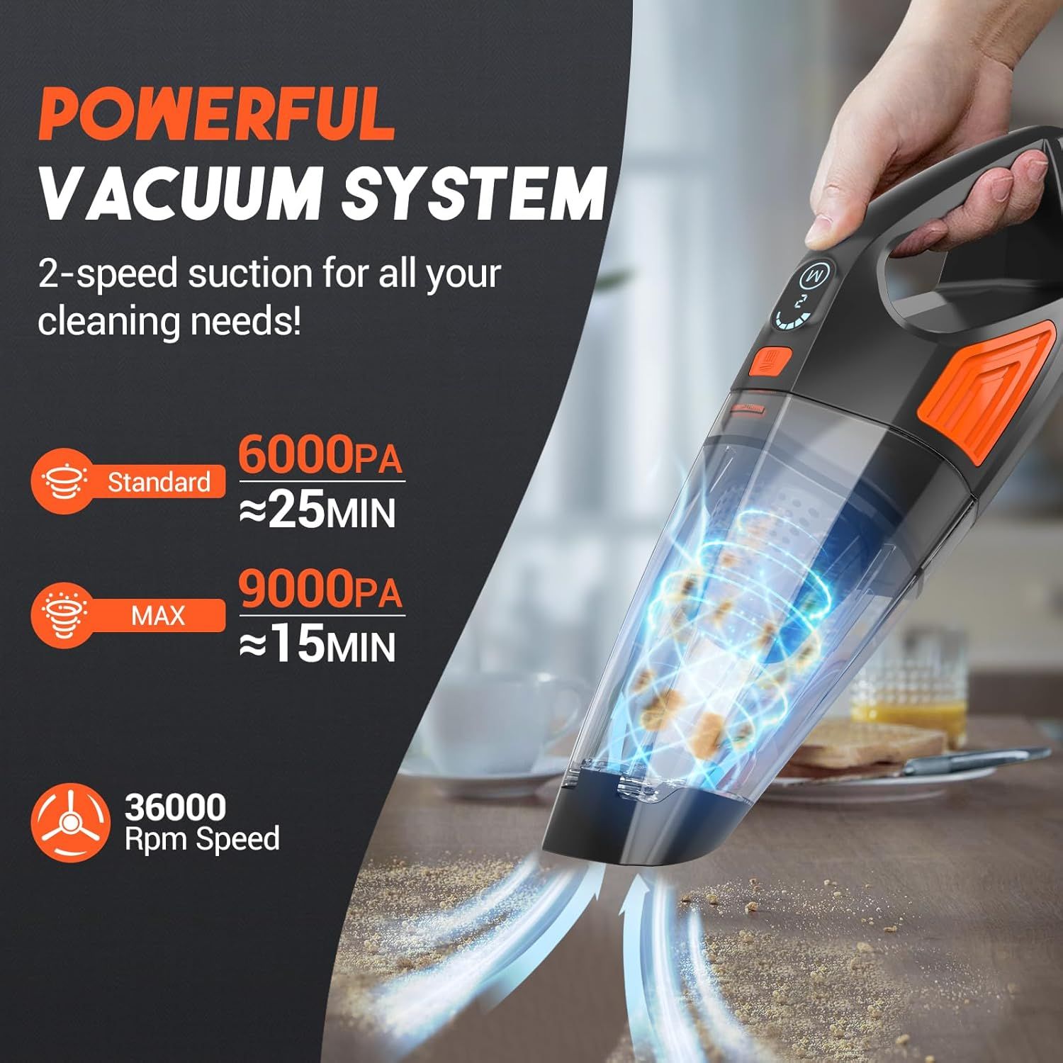 Jeshow SL81B Handheld Vacuum Cordless Car Vacuum - Orange/Black by Jeshow - Refurbished - Very Good condition - Image 2