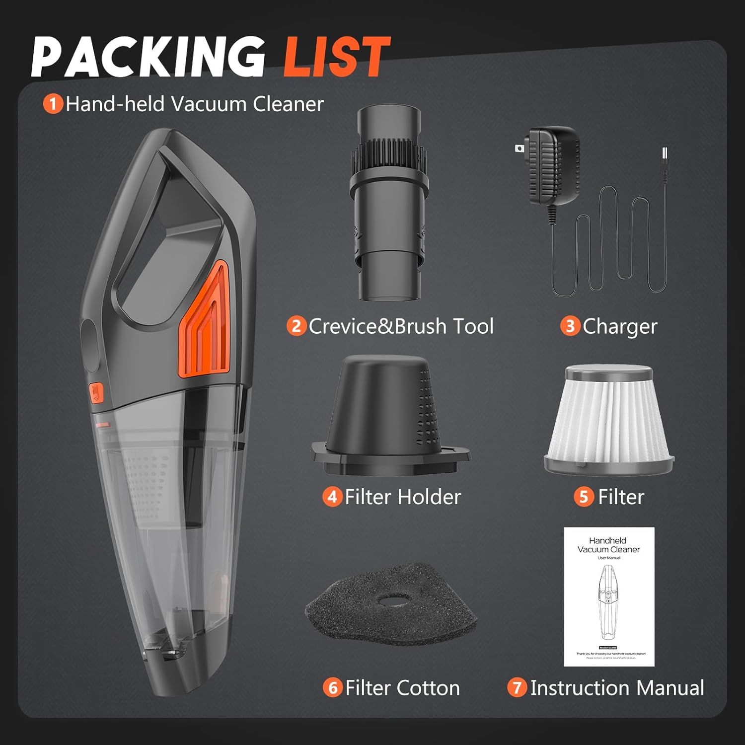 Jeshow SL81B Handheld Vacuum Cordless Car Vacuum - Orange/Black by Jeshow - Refurbished - Very Good condition - Image 3