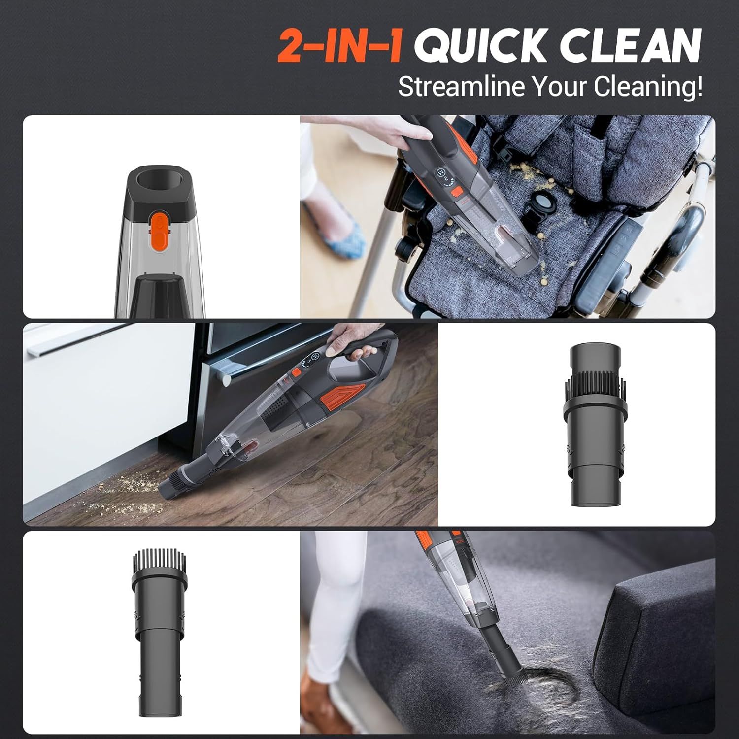 Jeshow SL81B Handheld Vacuum Cordless Car Vacuum - Orange/Black by Jeshow - Refurbished - Very Good condition - Image 4