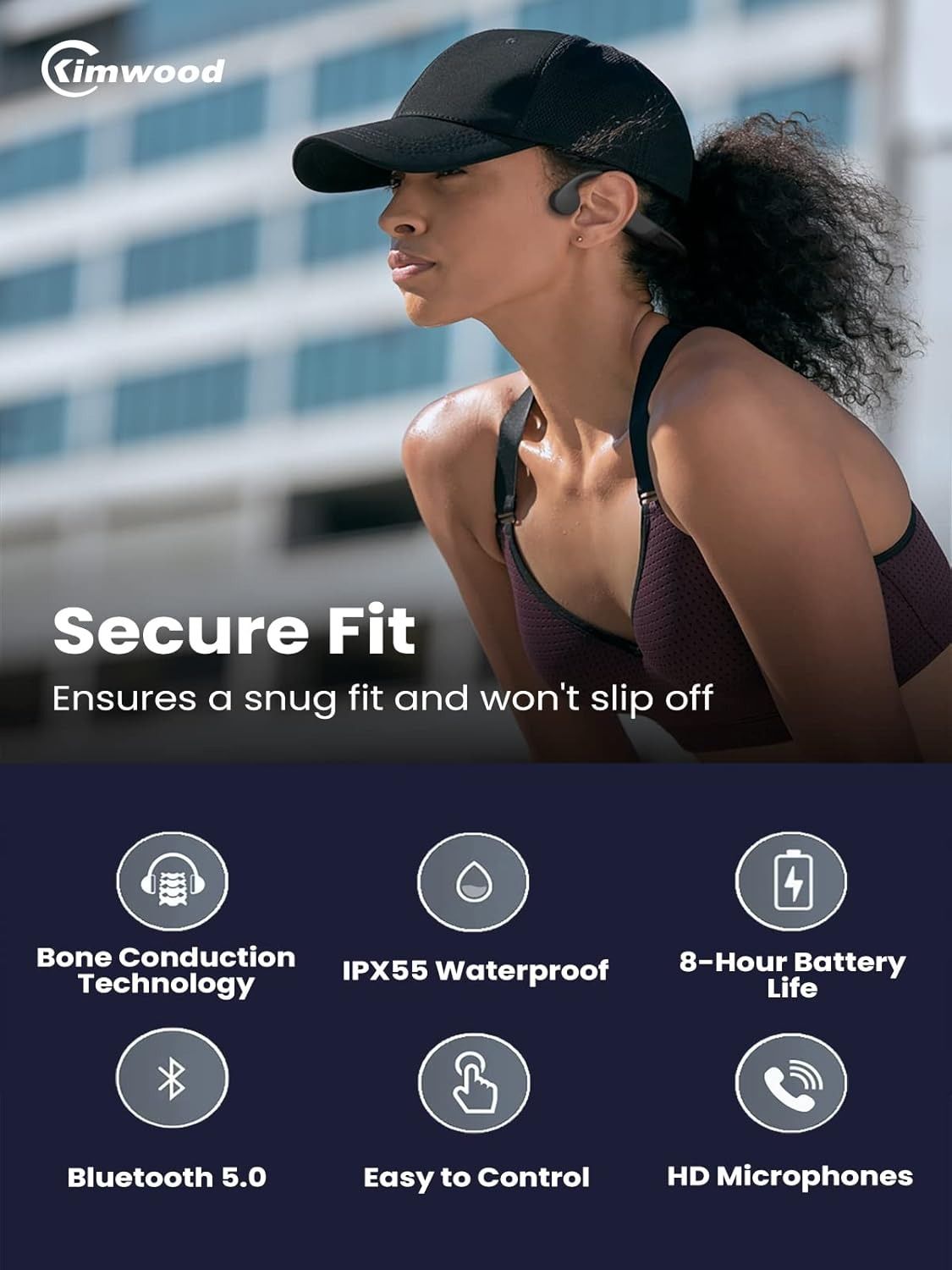 Kimwood Bone Conduction Headphones Open-Ear Wireless Bluetooth Sport Headphones with Microphones - Gray by Kimwood - Refurbished - Very Good condition - Image 3