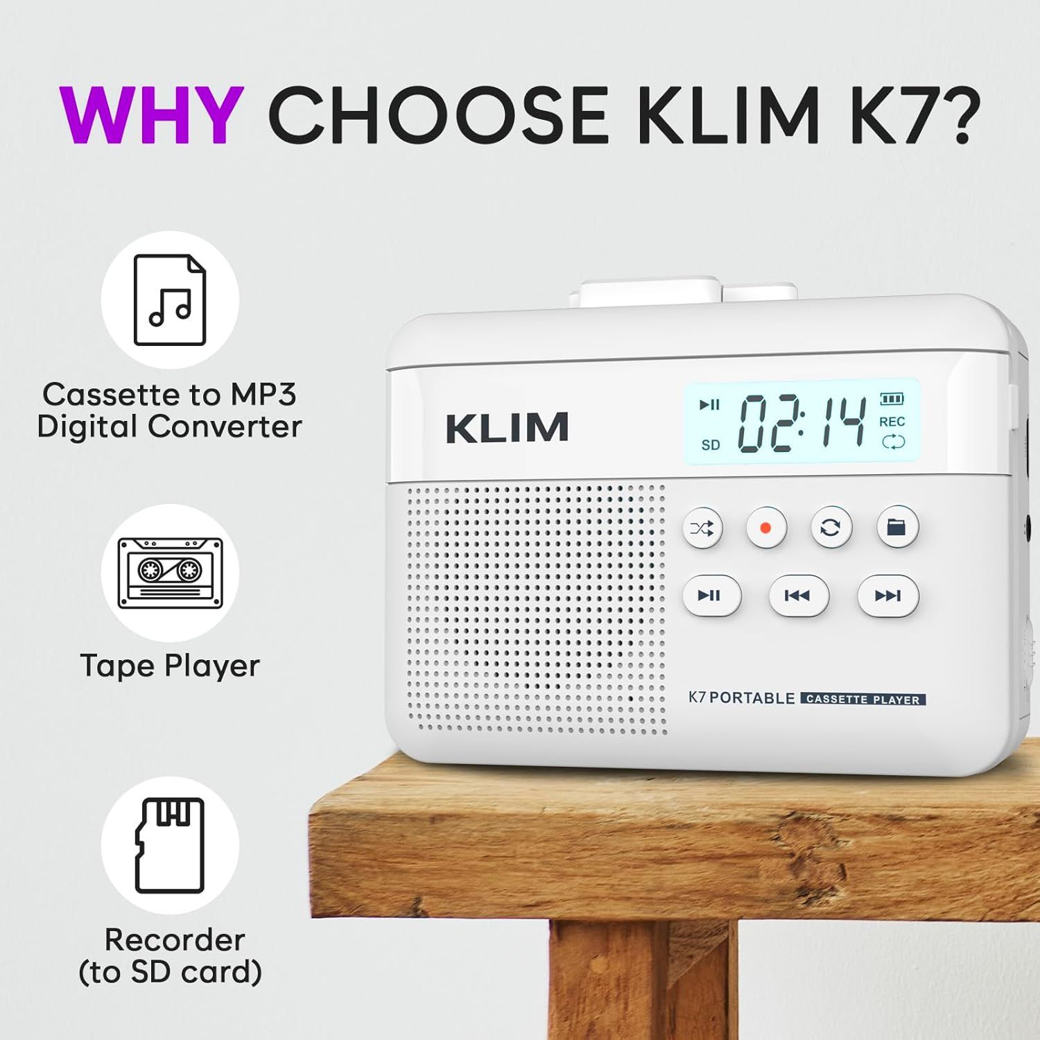 KLIM K7 Portable Cassette Tape Player + Digital MP3 Converter - White by KLIM - Image 2