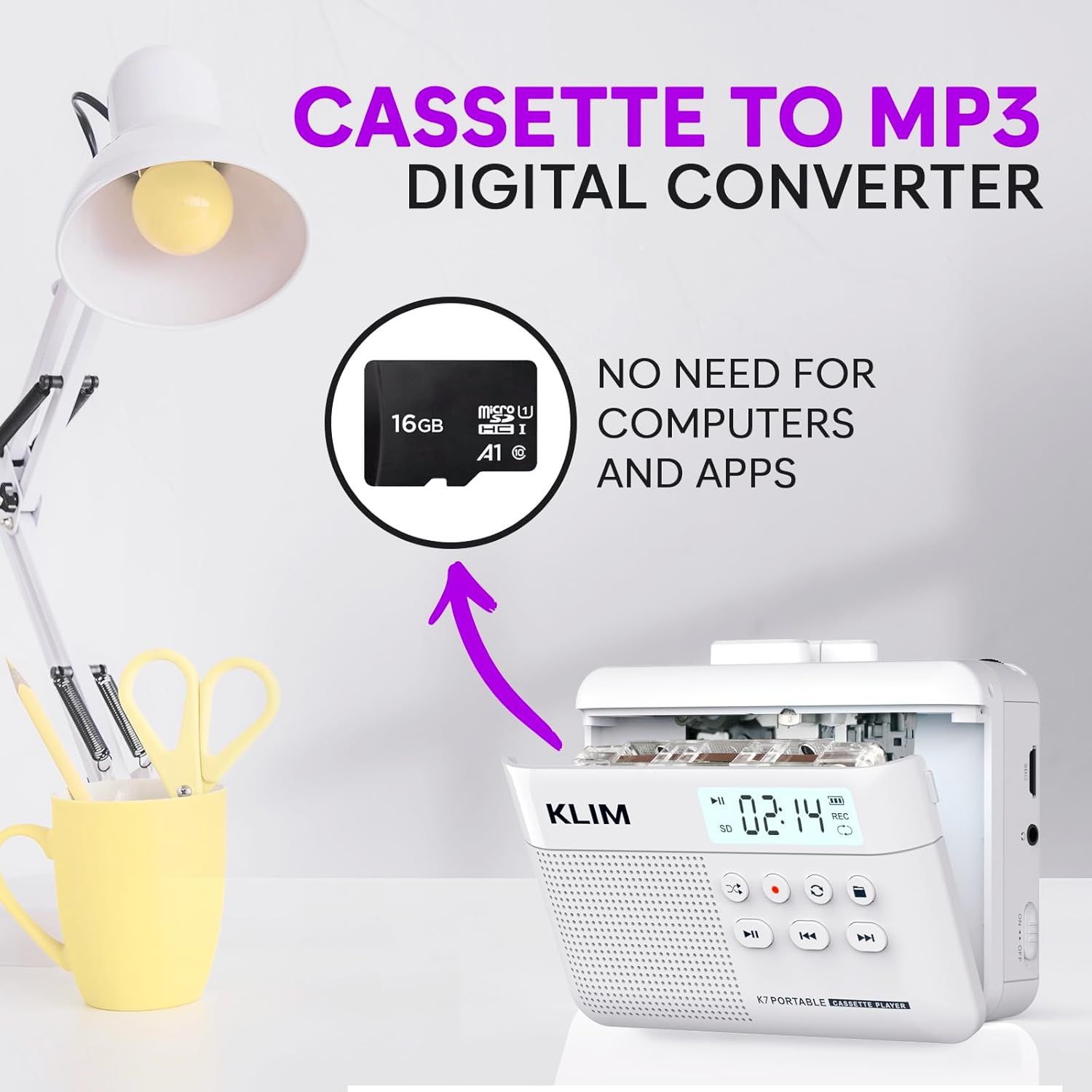 KLIM K7 Portable Cassette Tape Player + Digital MP3 Converter - White by KLIM - Image 3